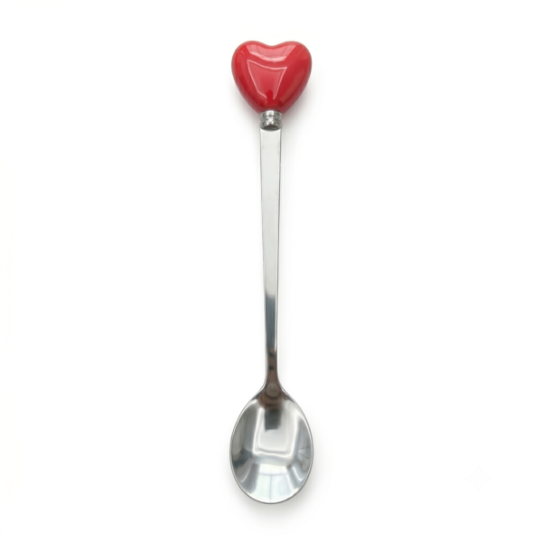 Cucharita Romántica de Acero Inoxidable con Corazón Rojo